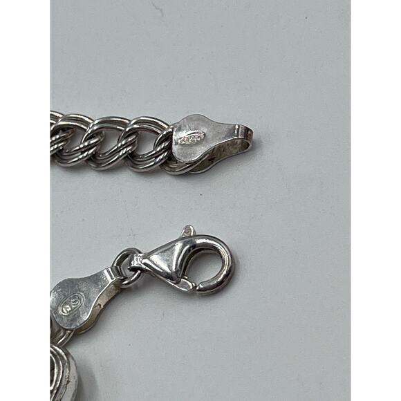 SU Sterling Silver Signed Italy Double Link Charm Bracelet With Heart Charm - Picture 7 of 8